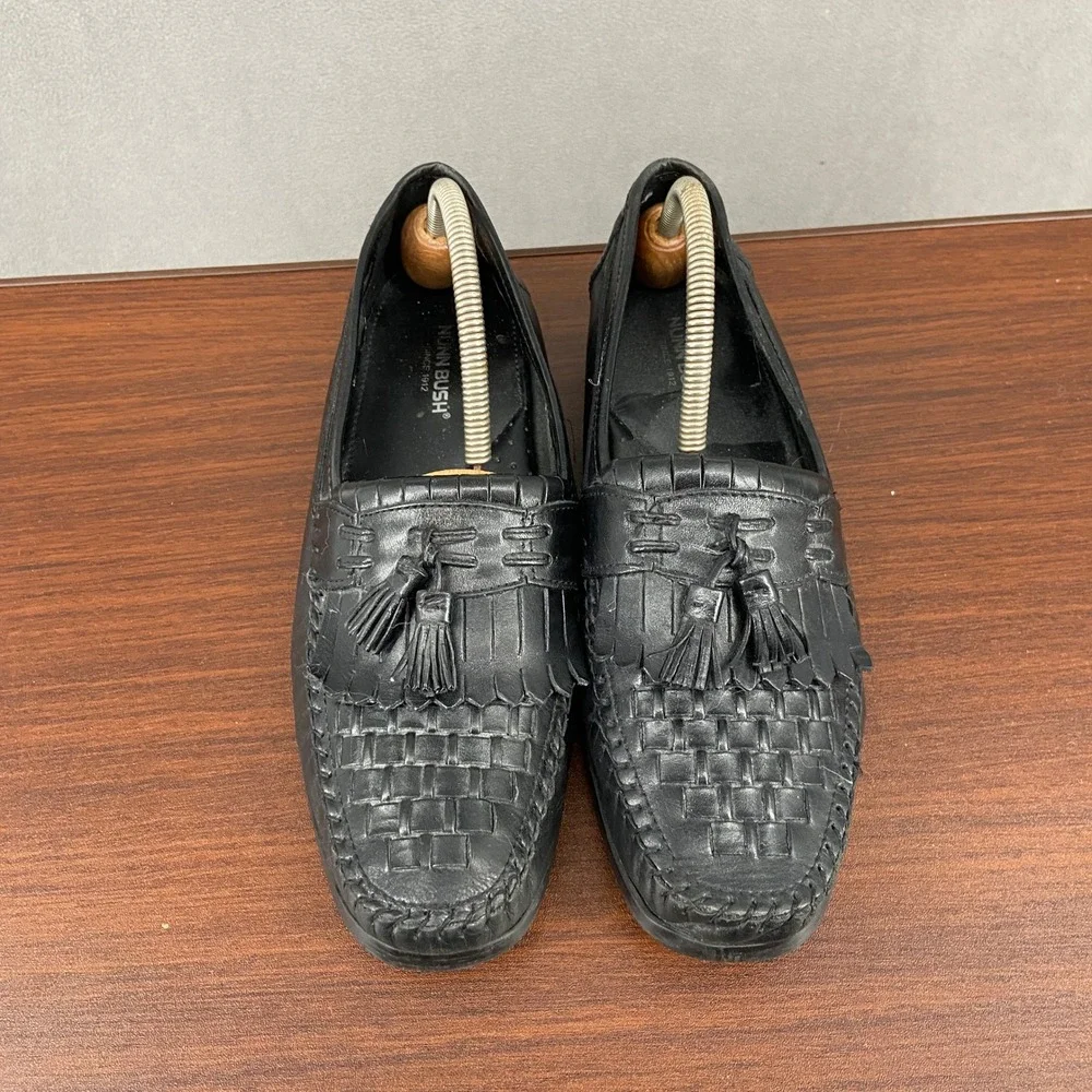 Nunn Bush Mens Vintage Black Leather Woven Kiltie Tassel Loafers 84111 001 10 M